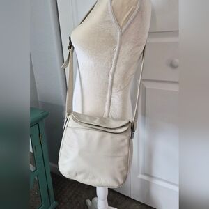 Perlina Ivory Pebbled Leather Crossbody Bag Adjustable Strap Flap Purse